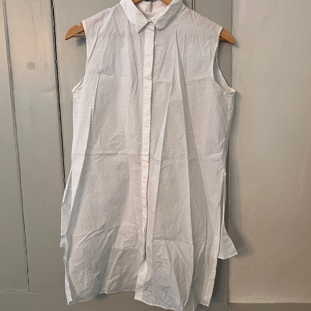 Sleeveless White Button-Up Blouse